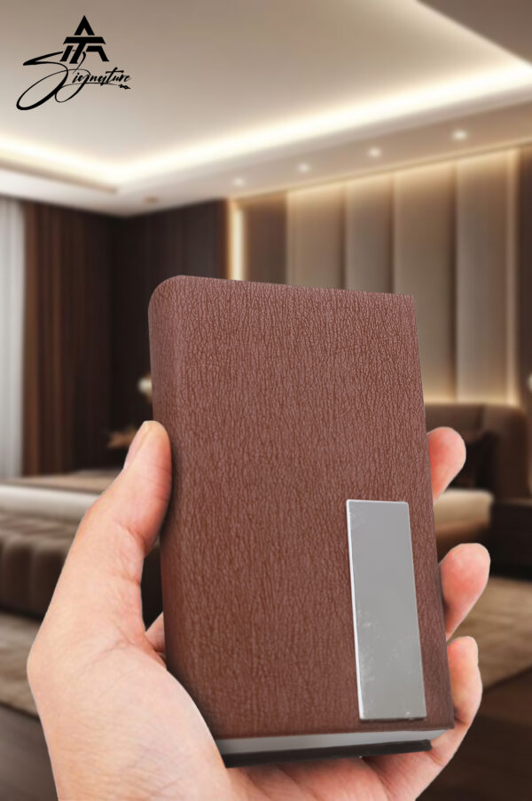 Premium Leather Stainless Steel Business Card Holder – Formal Brown