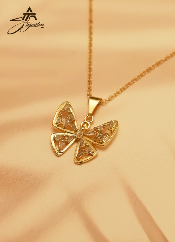 Gleaming Gold Crystal Butterfly Zircon Pendant Set - Image 2