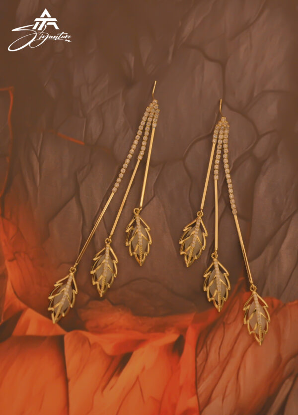 Rhinestone Leaf Drop Tassel Zircon Earrings - Image 3