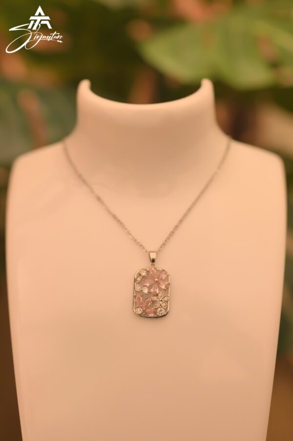 Pink Blossom Geometric Crystal Locket Chain