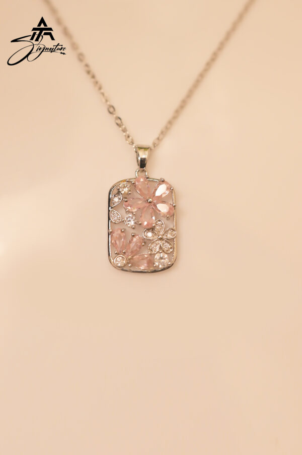 Pink Blossom Geometric Crystal Locket Chain - Image 3