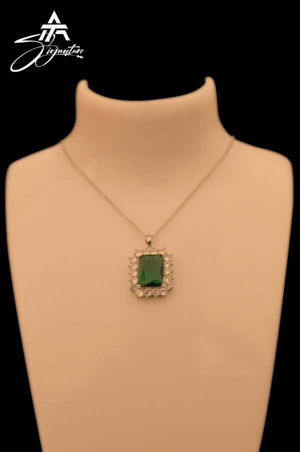 Sterling Emerald Green Rhinestone Locket Chain - Image 3