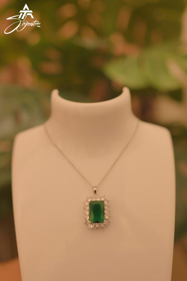 Sterling Emerald Green Rhinestone Locket Chain