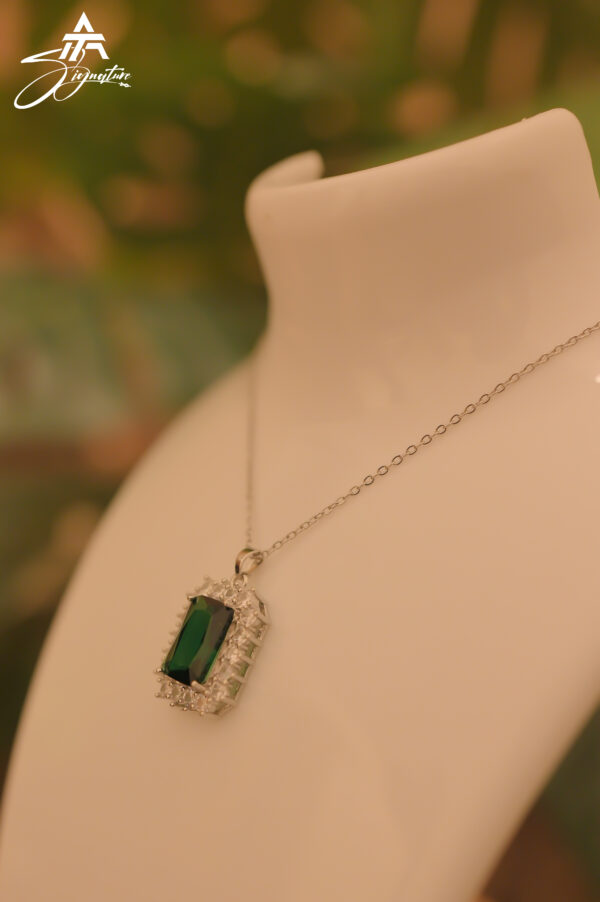 Sterling Emerald Green Rhinestone Locket Chain - Image 2