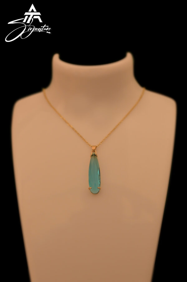 Aqua Blue Crystal Drop Zircon Locket Chain - Image 3