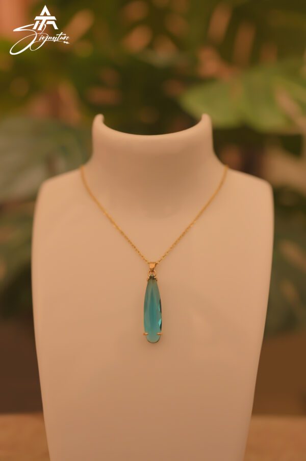 Aqua Blue Crystal Drop Zircon Locket Chain