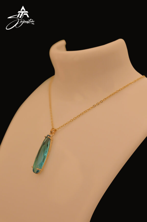 Aqua Blue Crystal Drop Zircon Locket Chain - Image 2