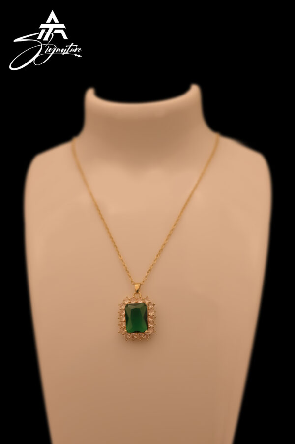 Majestic Gold & Emerald Zircon Locket Chain - Image 3