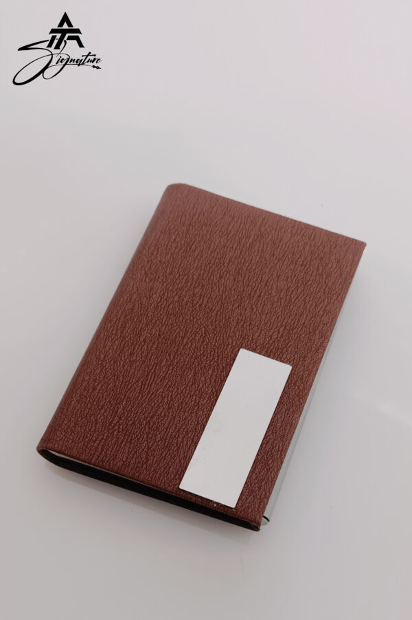 Premium Leather Stainless Steel Business Card Holder – Formal Brown - Image 2