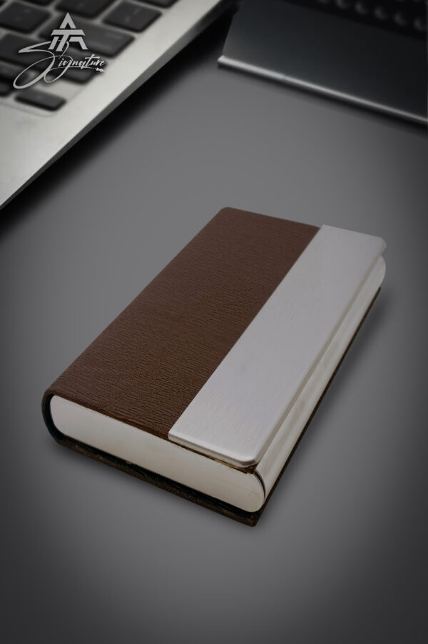 Premium Leather Stainless Steel Business Card Holder – Light Brown